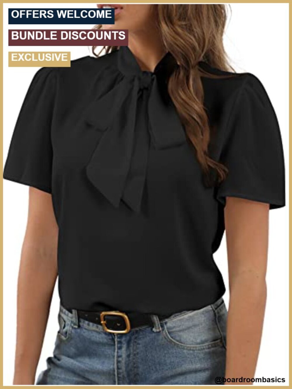 Bow Tie Knot Blouse Mock Neck Short Sleeve Workwear Business Dressy Casual Top